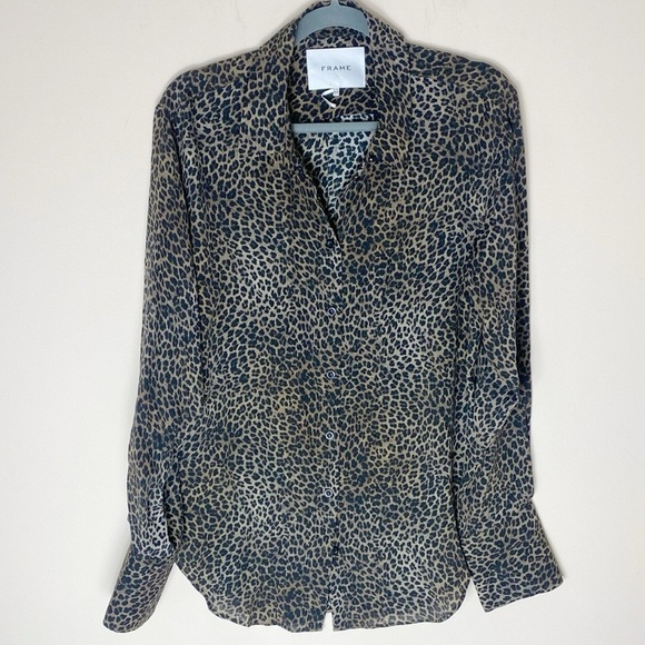 Frame leopard print silk long sleeve blouse M - Picture 1 of 6
